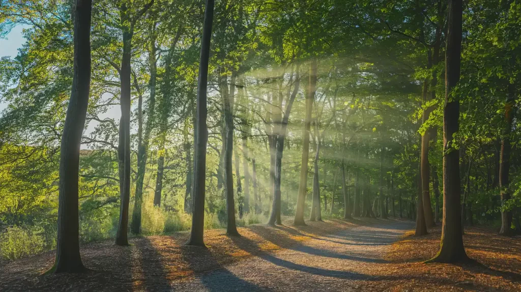 Bosque con luz solar